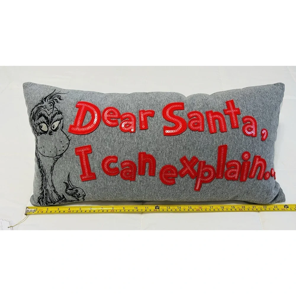 Pottery Barn Dr. Seuss The Grinch Dear Santa Christmas Holiday Pillow Sz 12x24in